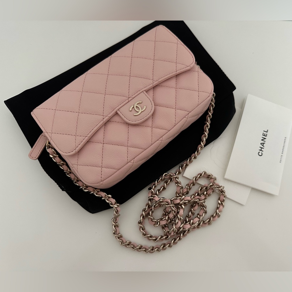 CHANEL WOC Pink Crossbody Bag with Chain Details